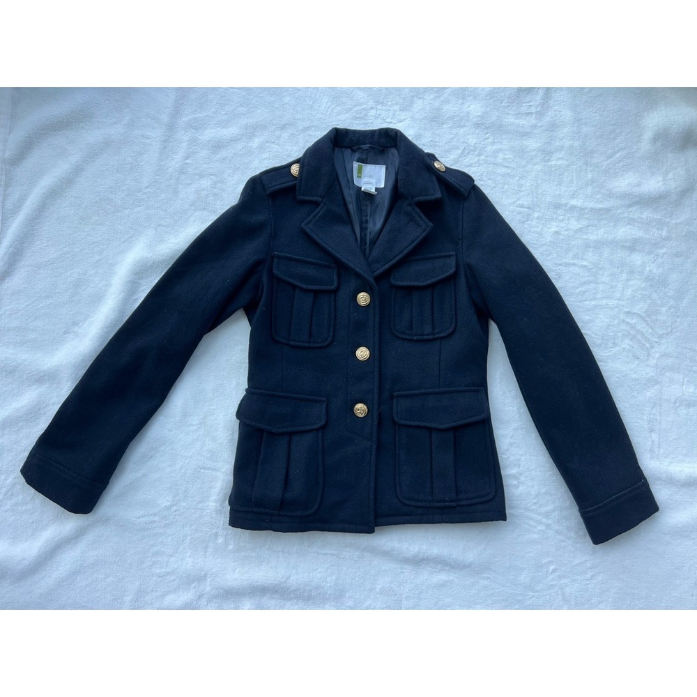 Urban Outfitters‎ Pea Coat Jacket Sz M Wool Blend Buttons Navy